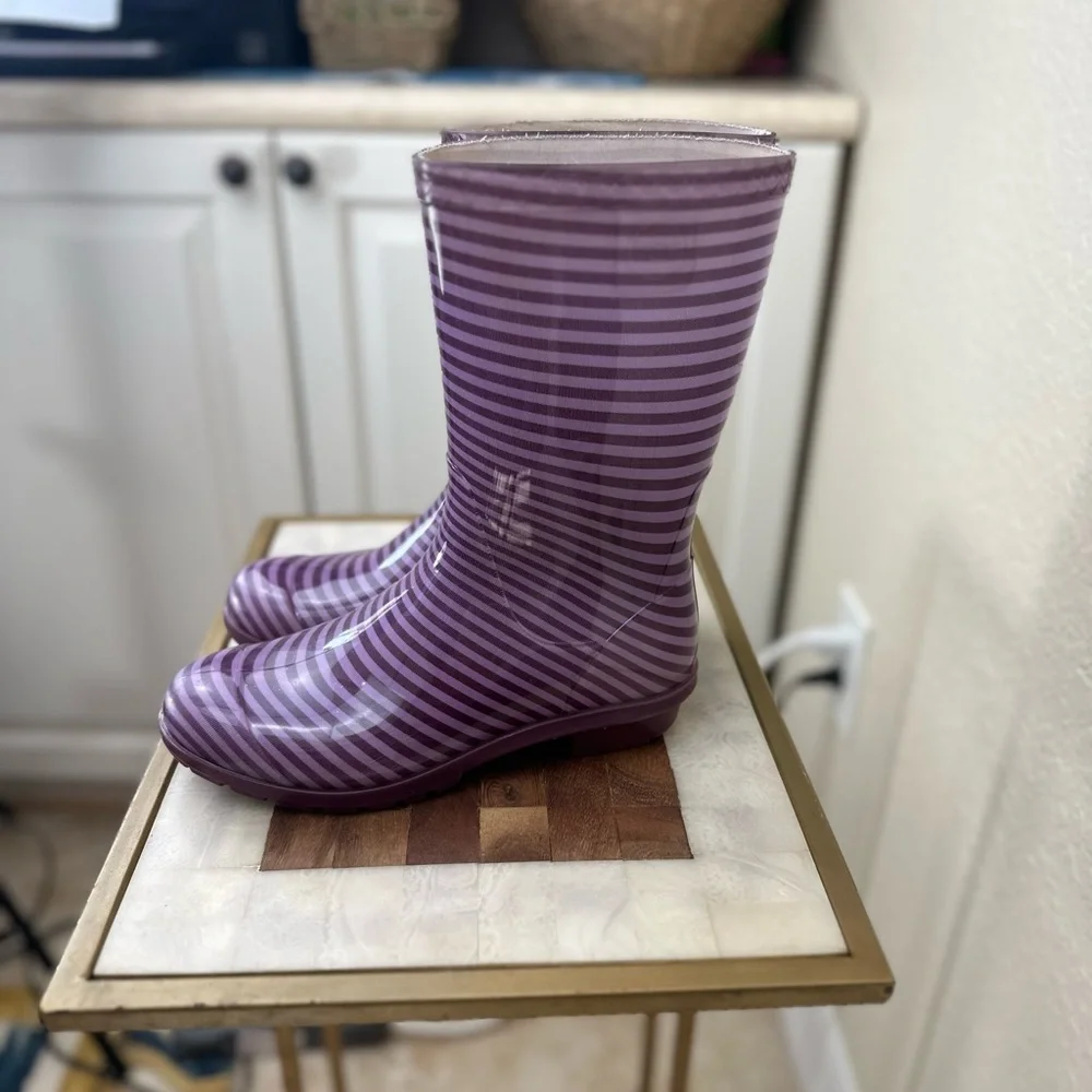 UGG size 6 Raana purple and black striped‎ Rain boots